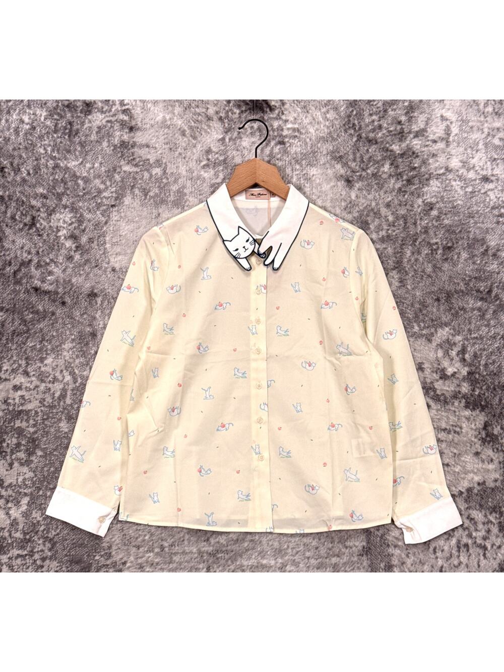 Miss Patina Cat Collar Shirt Medium Womens Long Sleeve Button Down